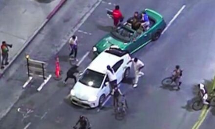 รับสองคันขับฝ่าฝูงคนที่กำลังยืนประท้วงได้ชนถูกผู้ชุมนุมแล้วขับรถหนี ในฮอลลีวูดใกล้ไทยทาวน์