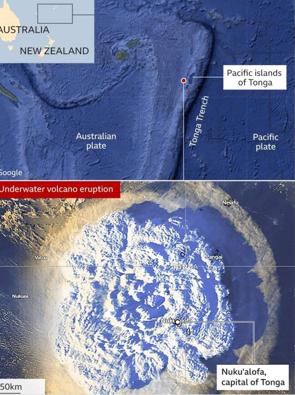 สึนามิซัดตองกา หลังภูเขาไฟระเบิดครั้งใหญ่