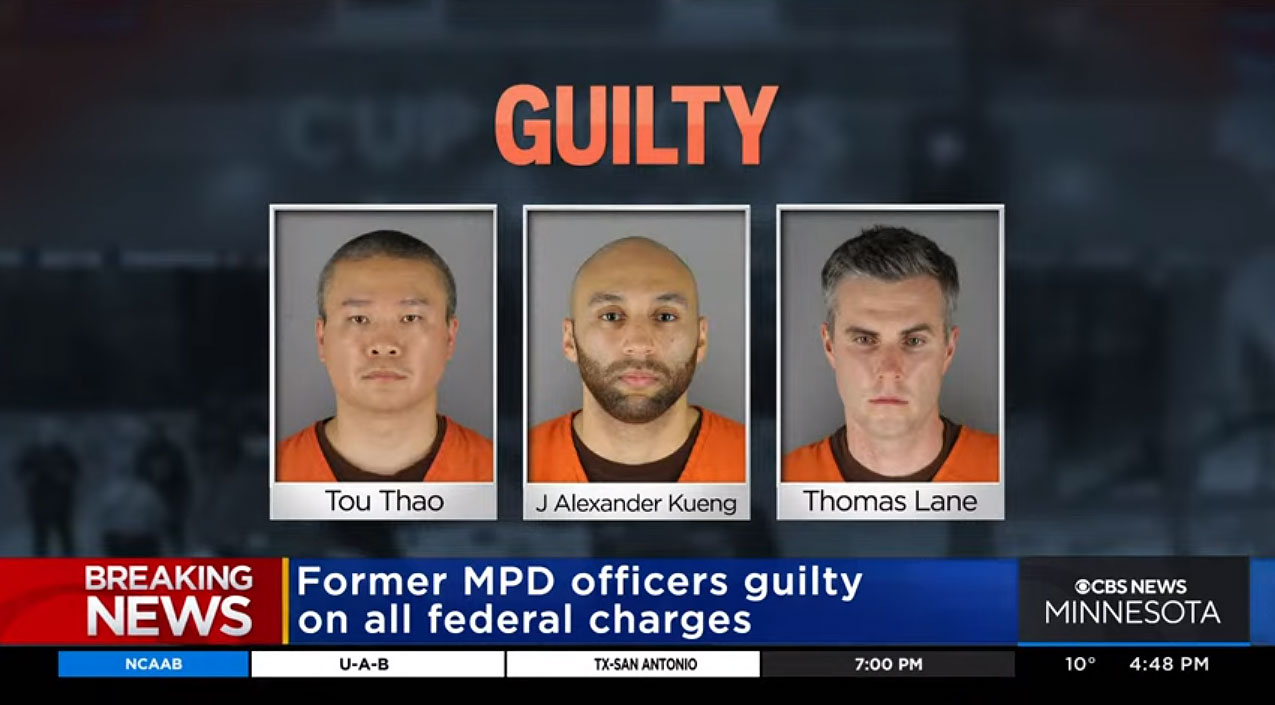 3 อดีตเจ้าหน้าที่ตำรวจมินนิอาโปลิส พบว่ามีความผิดฐานละเมิดสิทธิพลเมืองของจอร์จ ฟลอยด์