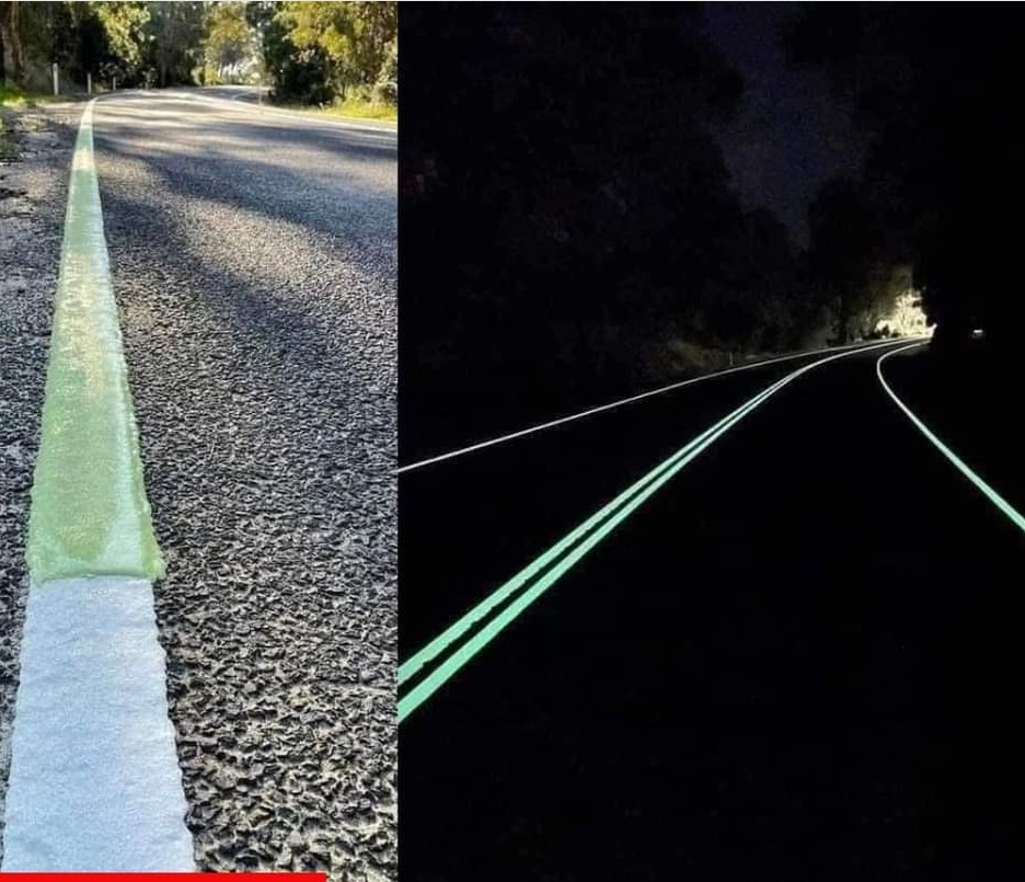 ออสเตรเลียใช้ “ฟลูออเรสเซนต์” ตีเส้นถนน ช่วยให้เห็นวิสัยทัศน์แม้ไม่มีไฟทาง